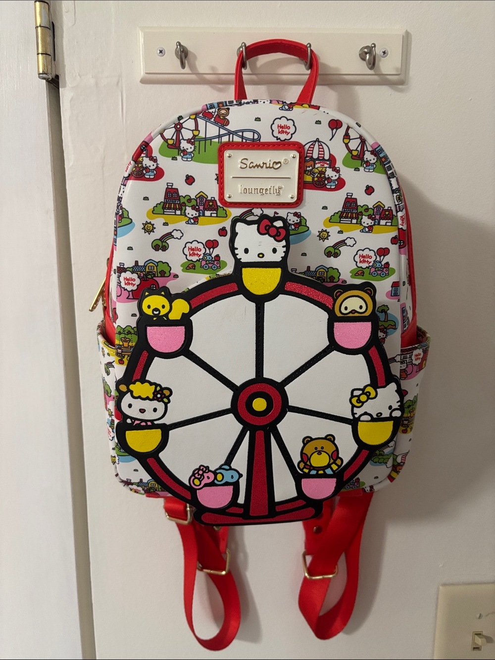 Loungefly White Red Hello Kitty Ferris Wheel Kids Backpack